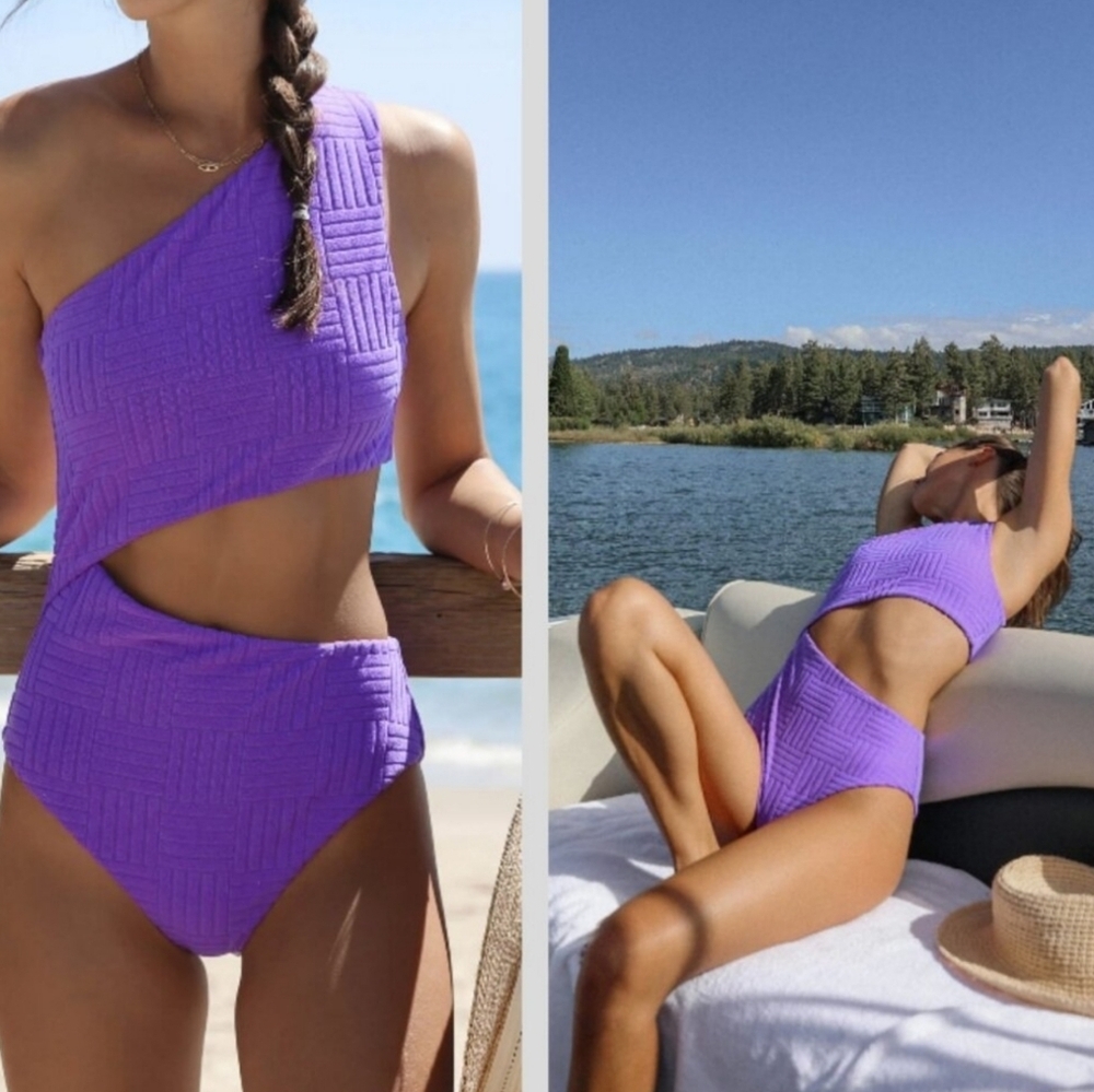 New!Beach Riot Celine One Piece Ultra Violet Terry Swimsuit